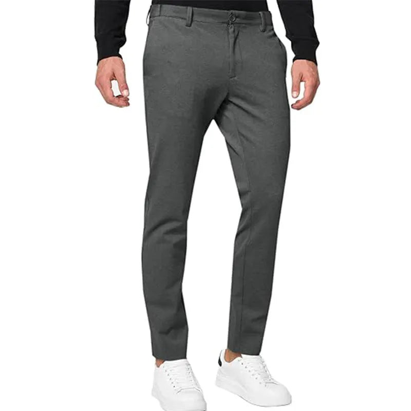 Men's slim-fit chino trousers in cotton blend fabric with tapered leg