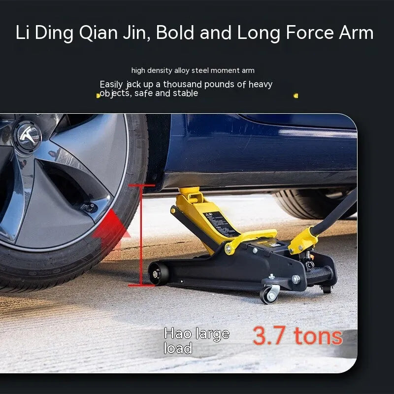 Horizontal low profile hydraulic car jack with handle, for tyre changes, 2.5T or 3T capacity