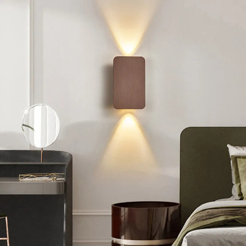 Minimalist Nordic style LED wall lamp in modern design with adjustable light colours mounted on bedroom wall