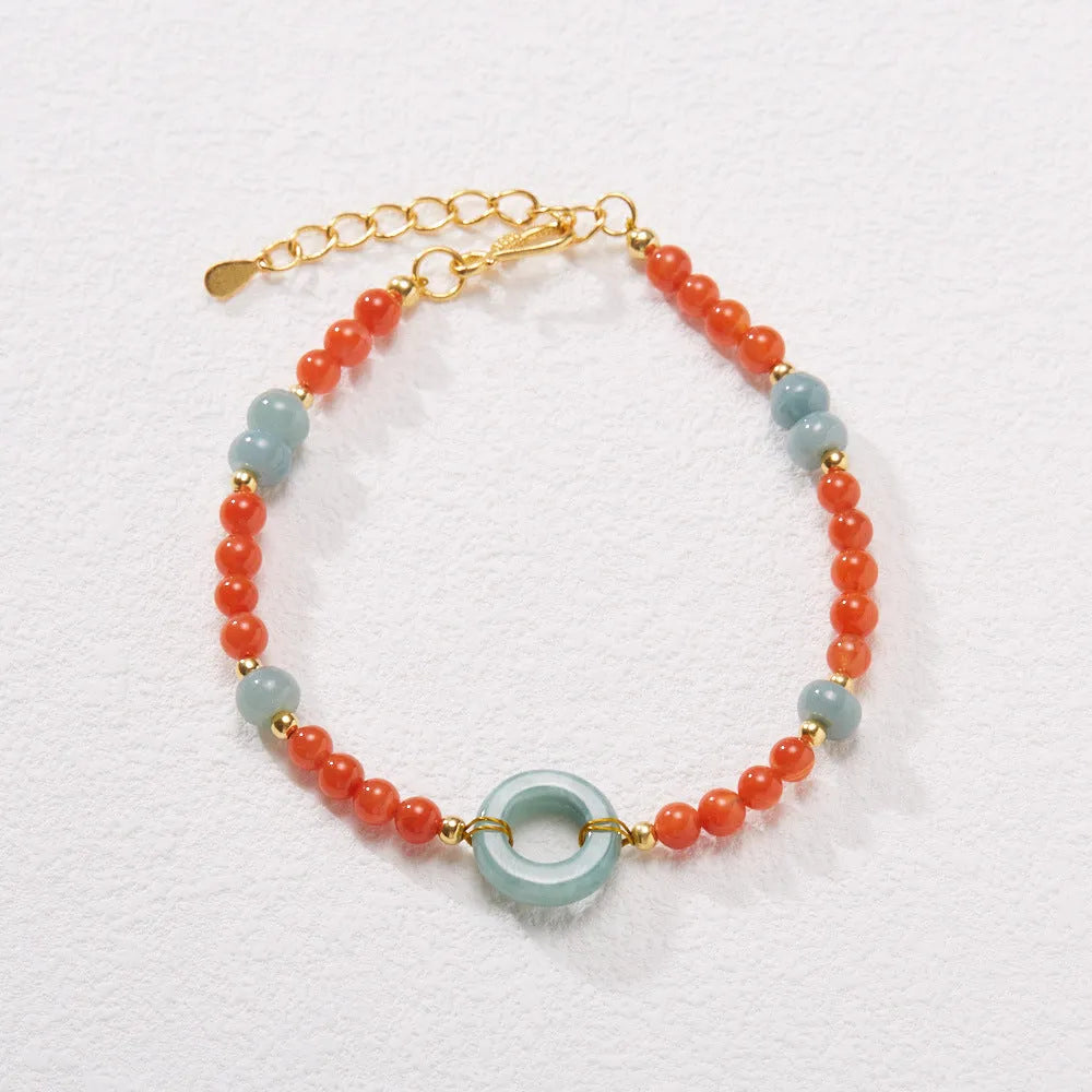 Natural South Red agate bracelet for women with 4mm beads, adjustable 15.5-18cm, Chinese style