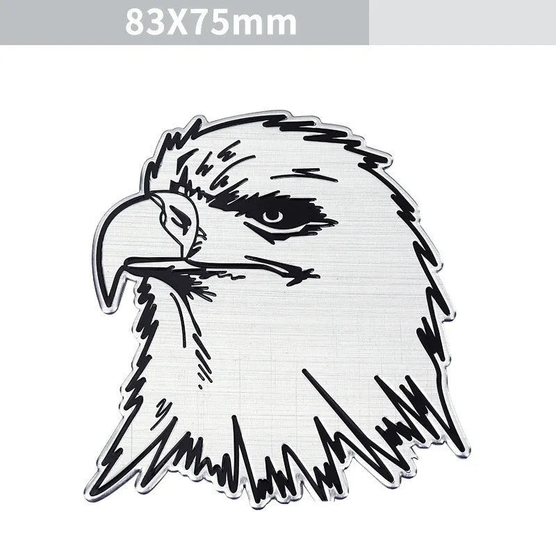 Aluminium car stickers showing eagle, lion, tiger and wolf head designs for vehicle decoration