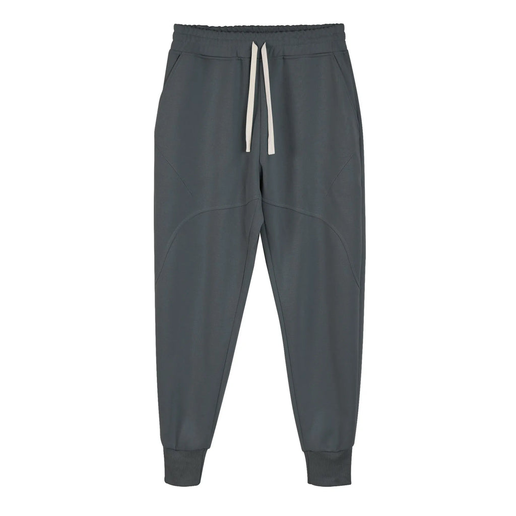 Men's casual ankle-tied drawstring sweatpants in polyester cotton elastic fabric, black colour