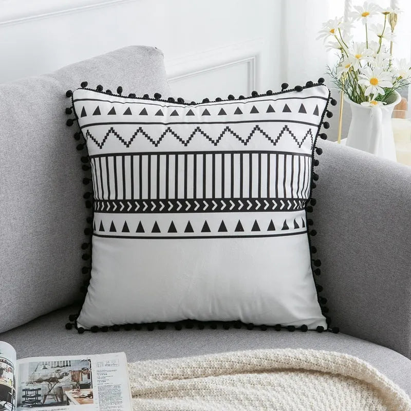 Bohemian national throw pillow pillowcase in light gray with pattern for living room sofa decor