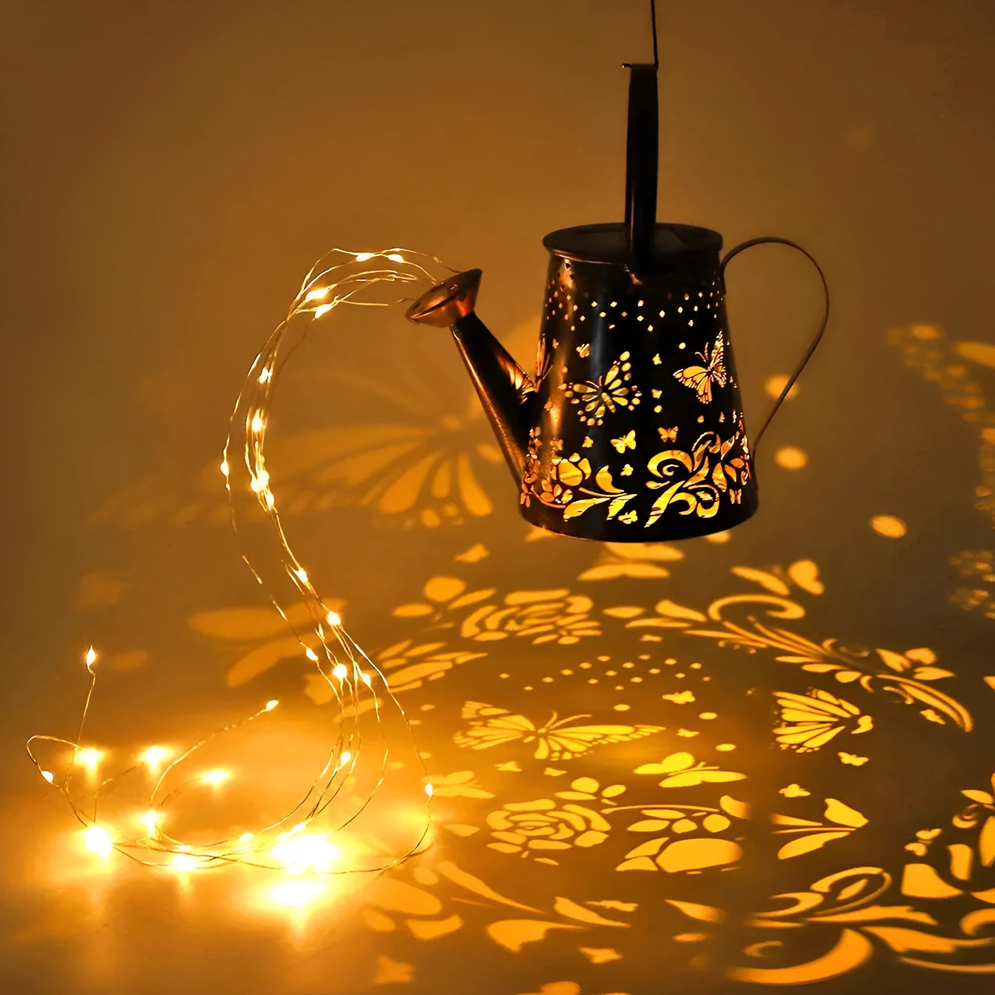 Butterfly pattern solar garden lamp with iron construction and warm white LED lighting