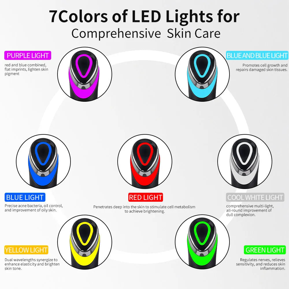 Black 7 colour light vibration face red blue light eye massager with inductive controls