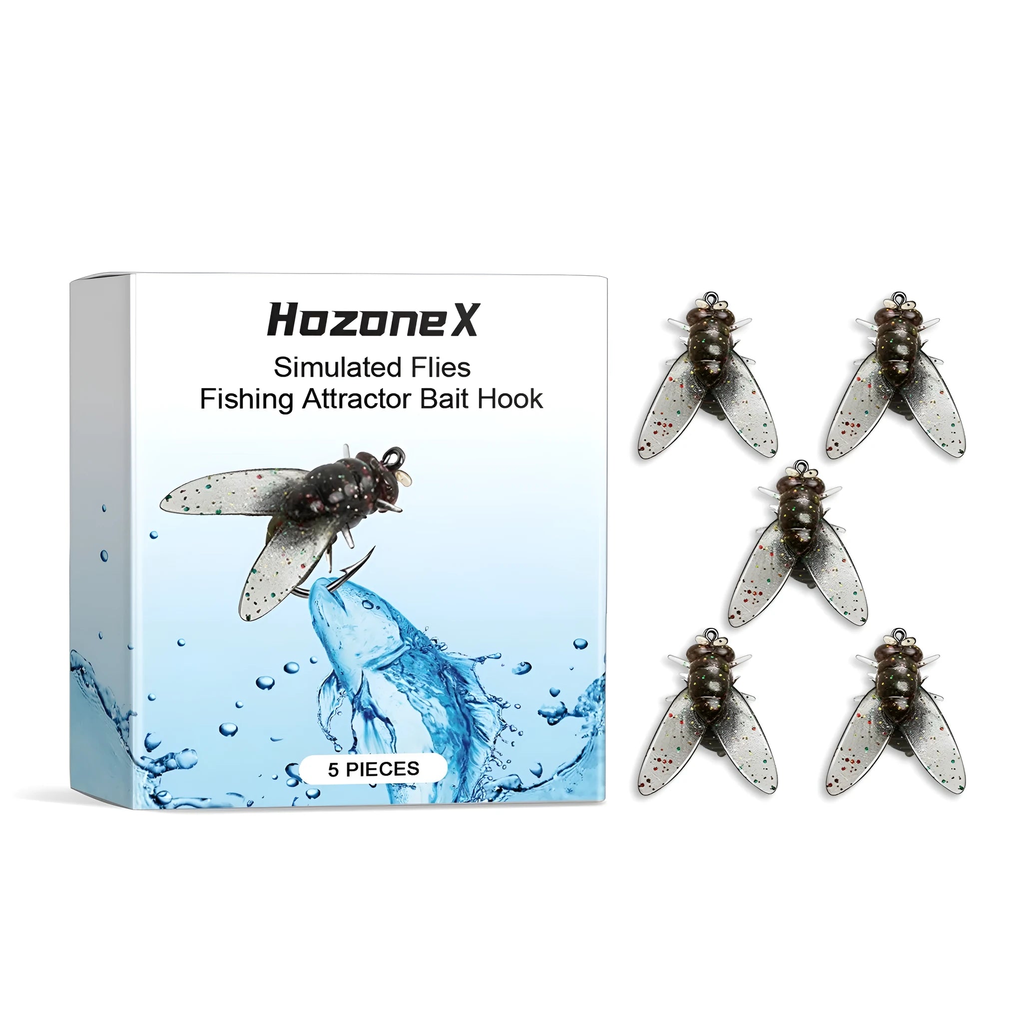 Five-piece fly hook soft bait set with biomimetic insect design measuring 1.5cm