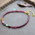Natural garnet women's purple ethnic geometric anklet on ankle