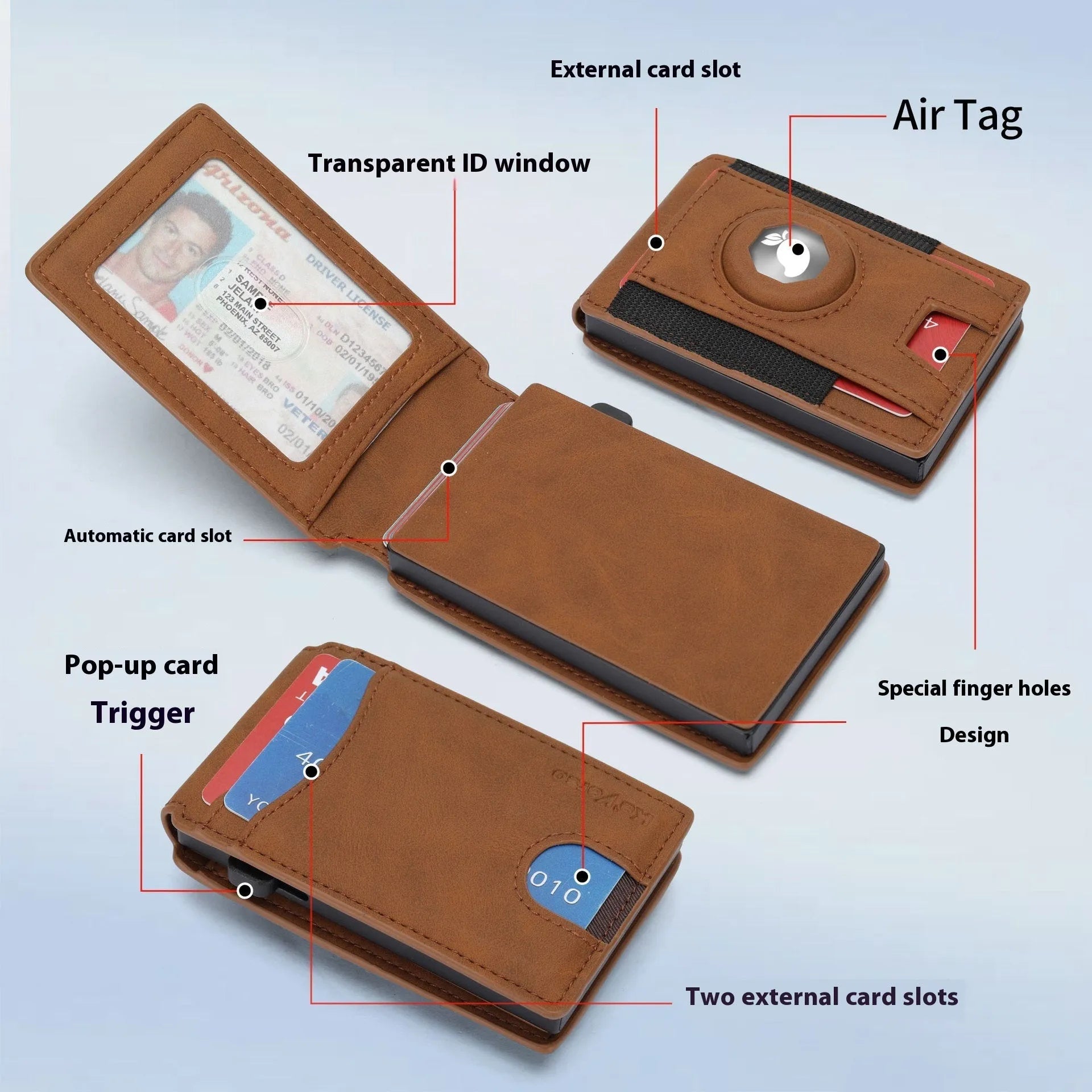 Microfiber card holder men's slim wallet in black, with card slots visible, on a neutral background