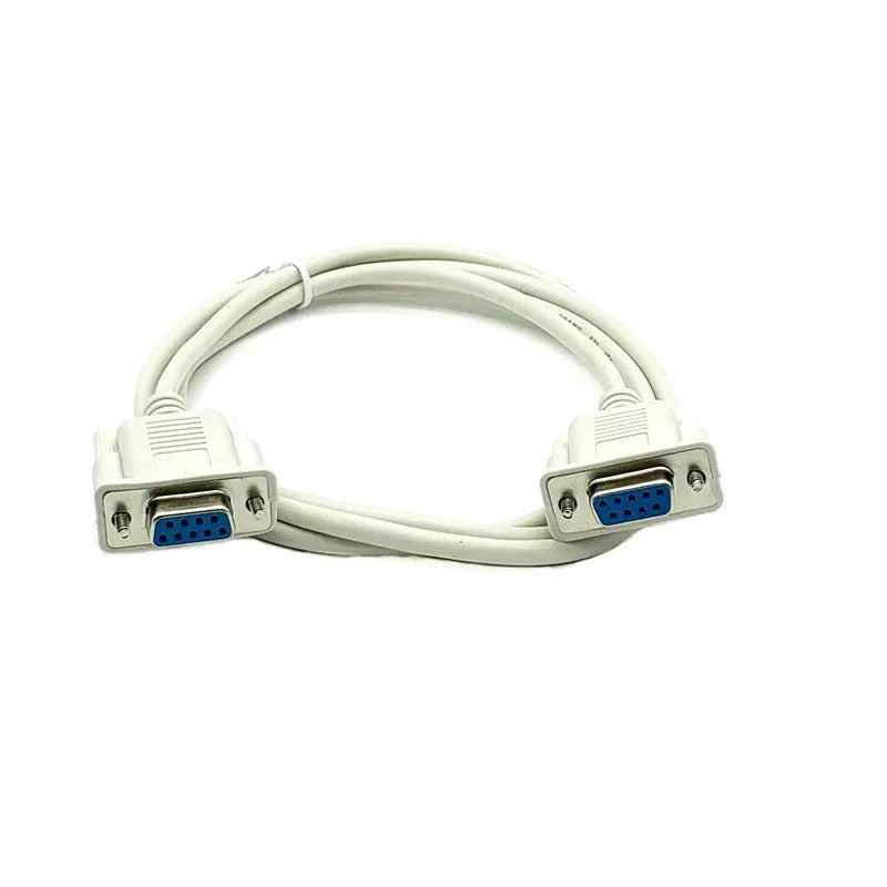 Milky white RS232 DB9 female to female serial cable measuring 1.5 metres with cross connection