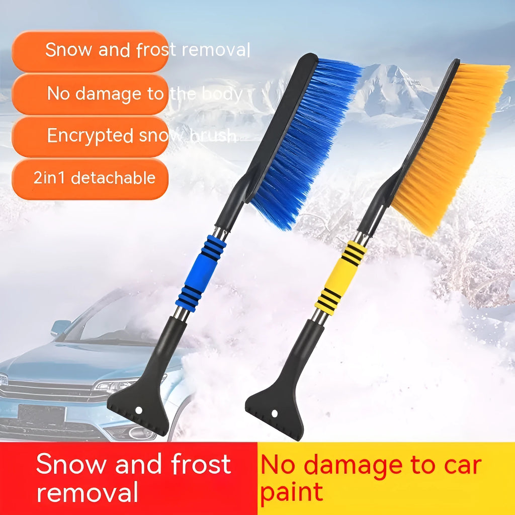 Winter car snow scraping brush with telescopic long handle in yellow thickened plastic model