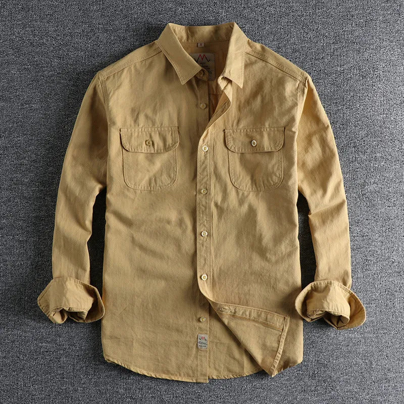 Men's cotton long sleeve shirt in cardigan style, solid light blue colour, regular fit