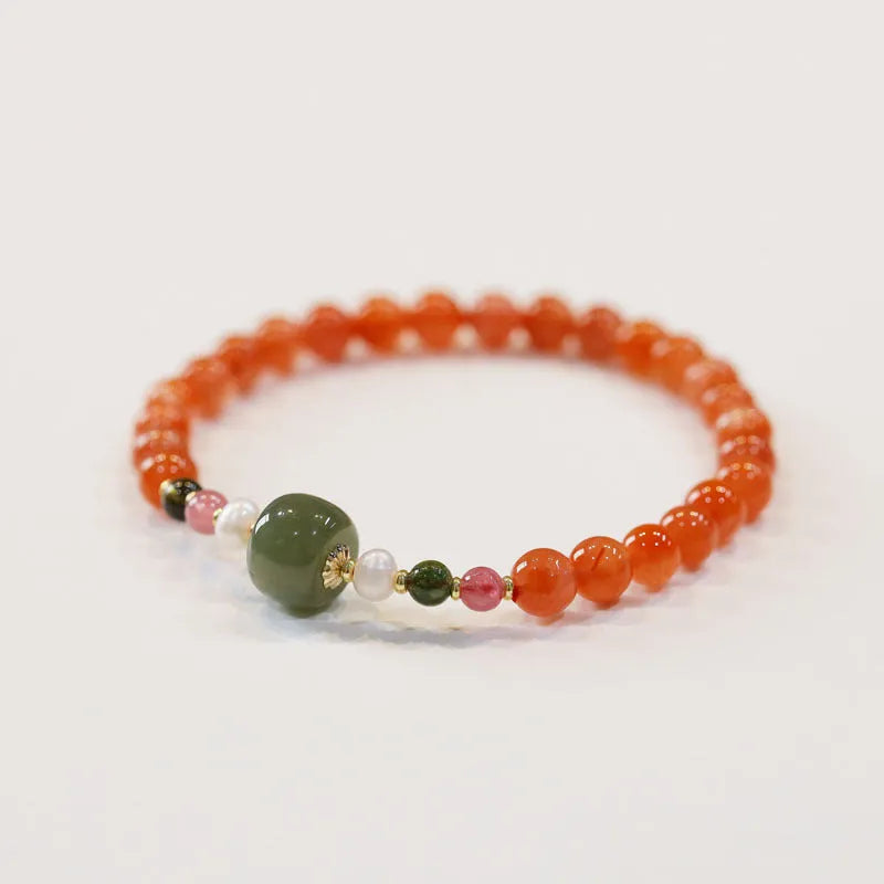 Natural Sichuan south red agate bracelet round bead retro women's jewellery on light background