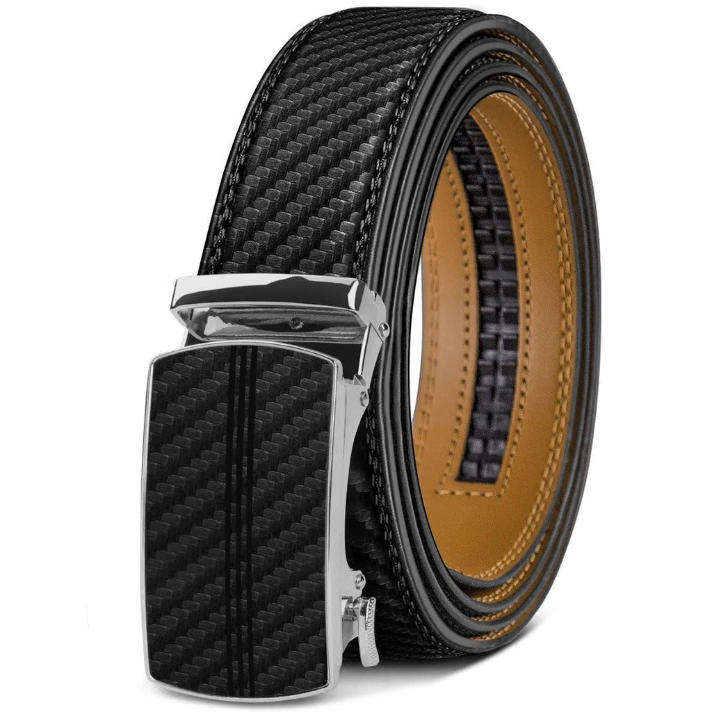 Men's PU leather automatic buckle belt with embossed finish and alloy buckle in multiple colour styles