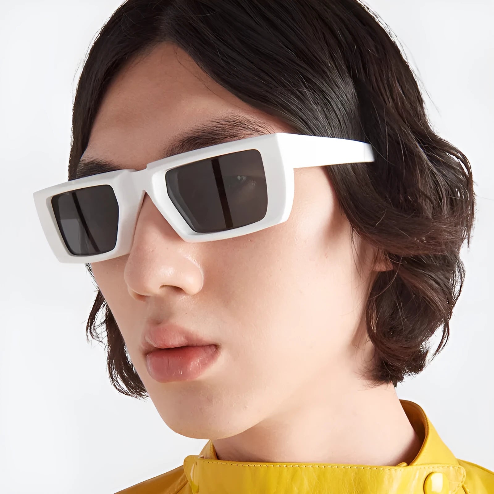 Special-shaped sunglasses with UV400 protection in multiple colour options including black and grey lens combinations