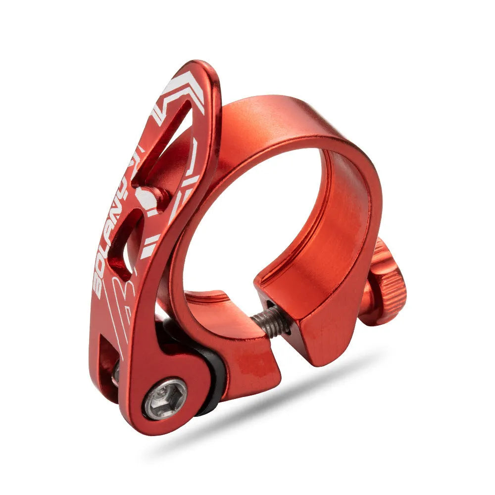 Aluminium bicycle seat post clamp in choice of black, blue, gold, or red colour