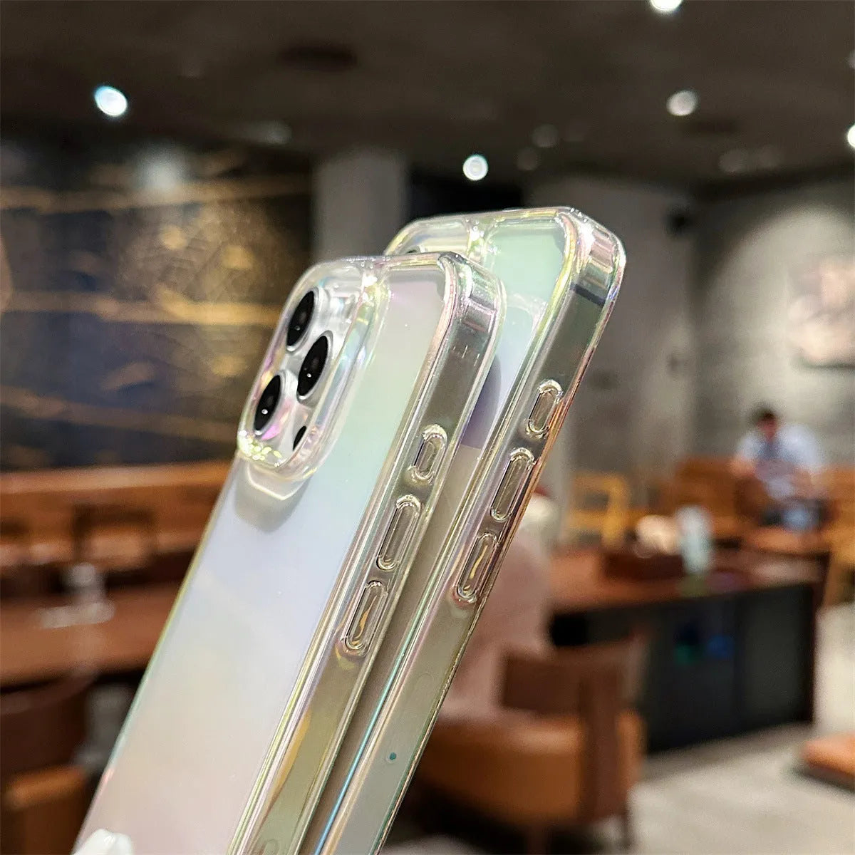 Colourful PC TPU phone case with mirror and laser design compatible with iPhone 13 to 16 series