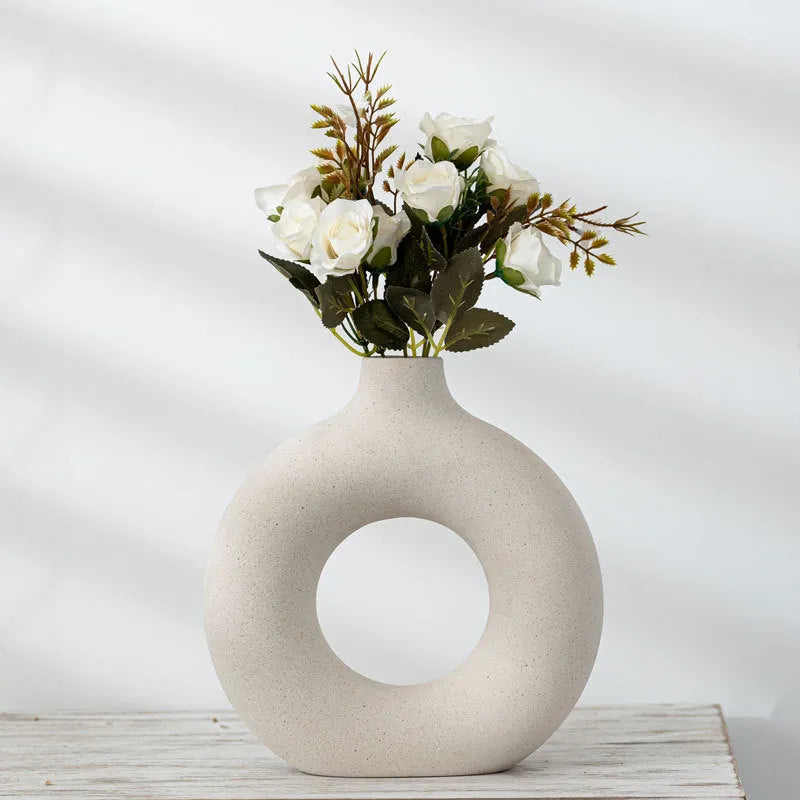 New style biscuit vase with frosted particle finish, unglazed porcelain, in beige