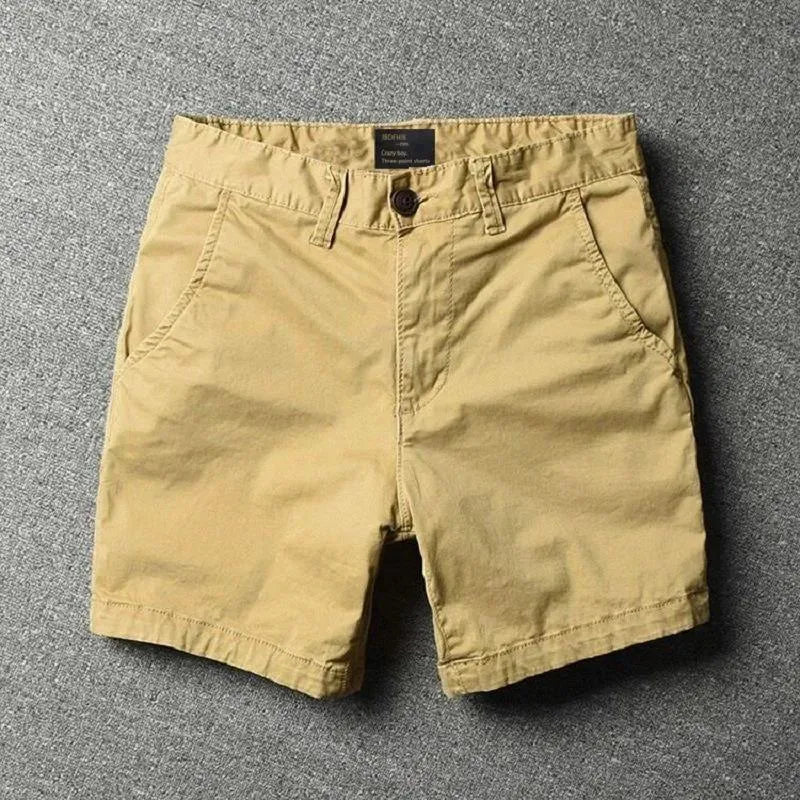 Men's cotton loose fit casual shorts with zipper fly in solid colour, straight leg cut, available in multiple sizes