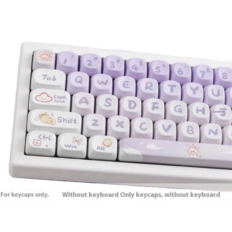 PBT gradient purple custom keycap set with rabbit design for mechanical keyboards.