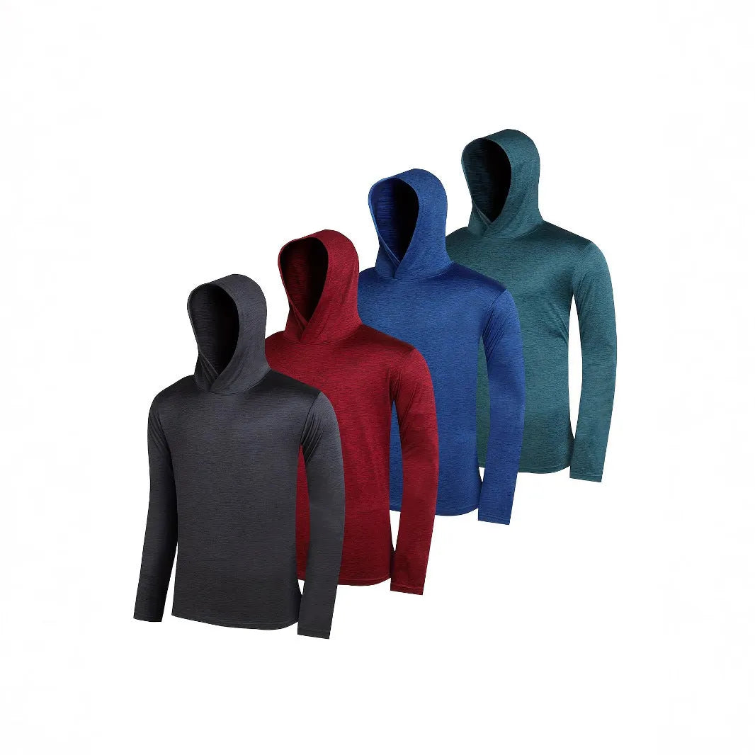 Men's lightweight polyester hoodie set showing multiple pieces in various colours