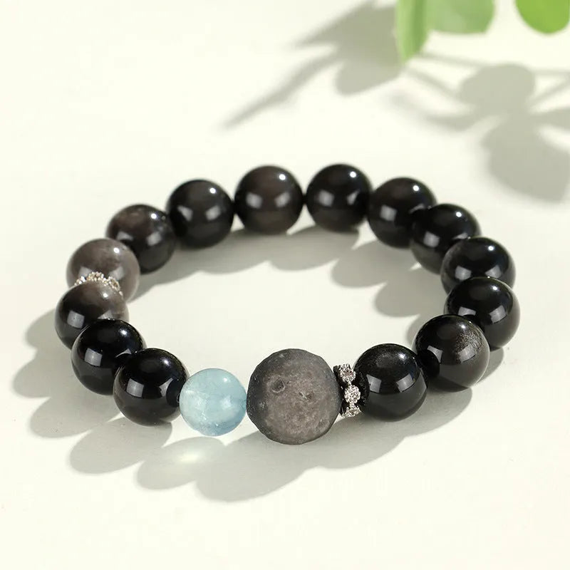 Silver Stone Fox crystal beaded bracelet with diamond-shaped beads and electroplating finish for women