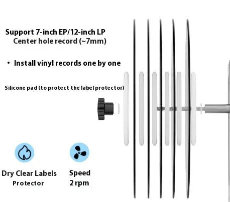 Compact single-slot ultrasonic cleaning machine for vinyl records and printed circuit boards on a workbench.