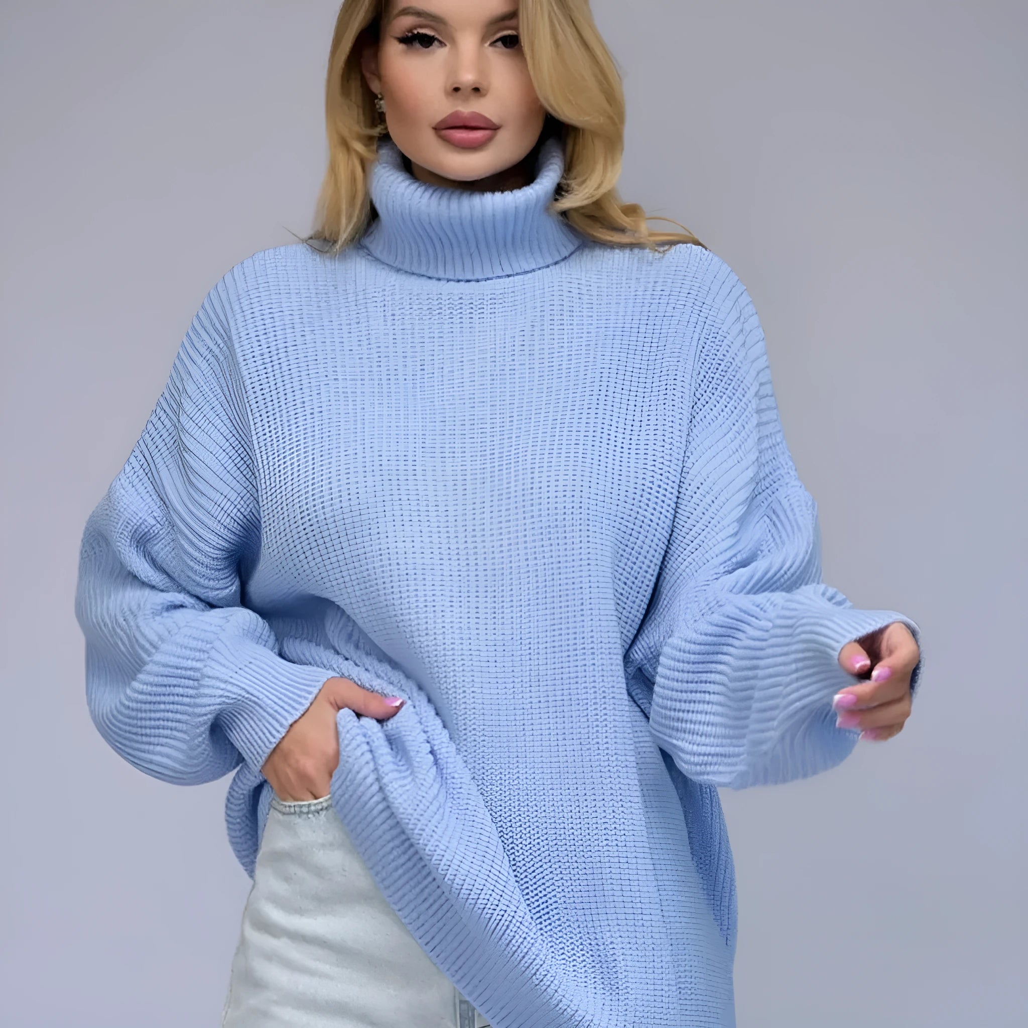 Women's thick imitation cashmere high neck pullover sweater in solid color with loose fit and long sleeves