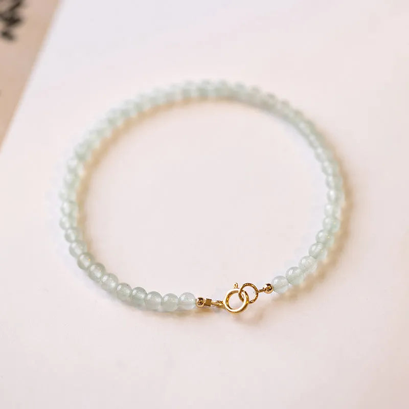 Handmade 3mm women's vintage jade bracelet on white background, natural stone beads, 15cm or 16cm lengths