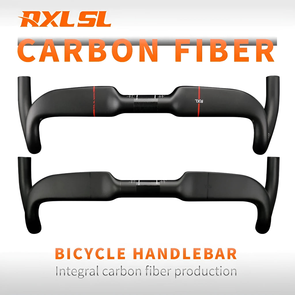 Carbon fiber road bicycle handle bar with double line finish shown in black