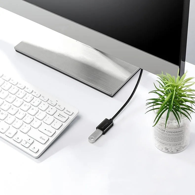 Black USB extension cable with male and female connectors, showing its length options from 1 to 5 metres.