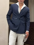 Men's striped double-breasted blazer in regular fit polyester for daily wear