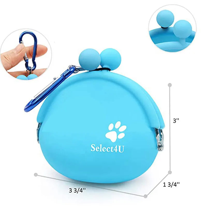 Silicone dog treat waist pouch with hook-and-loop closure in assorted colours