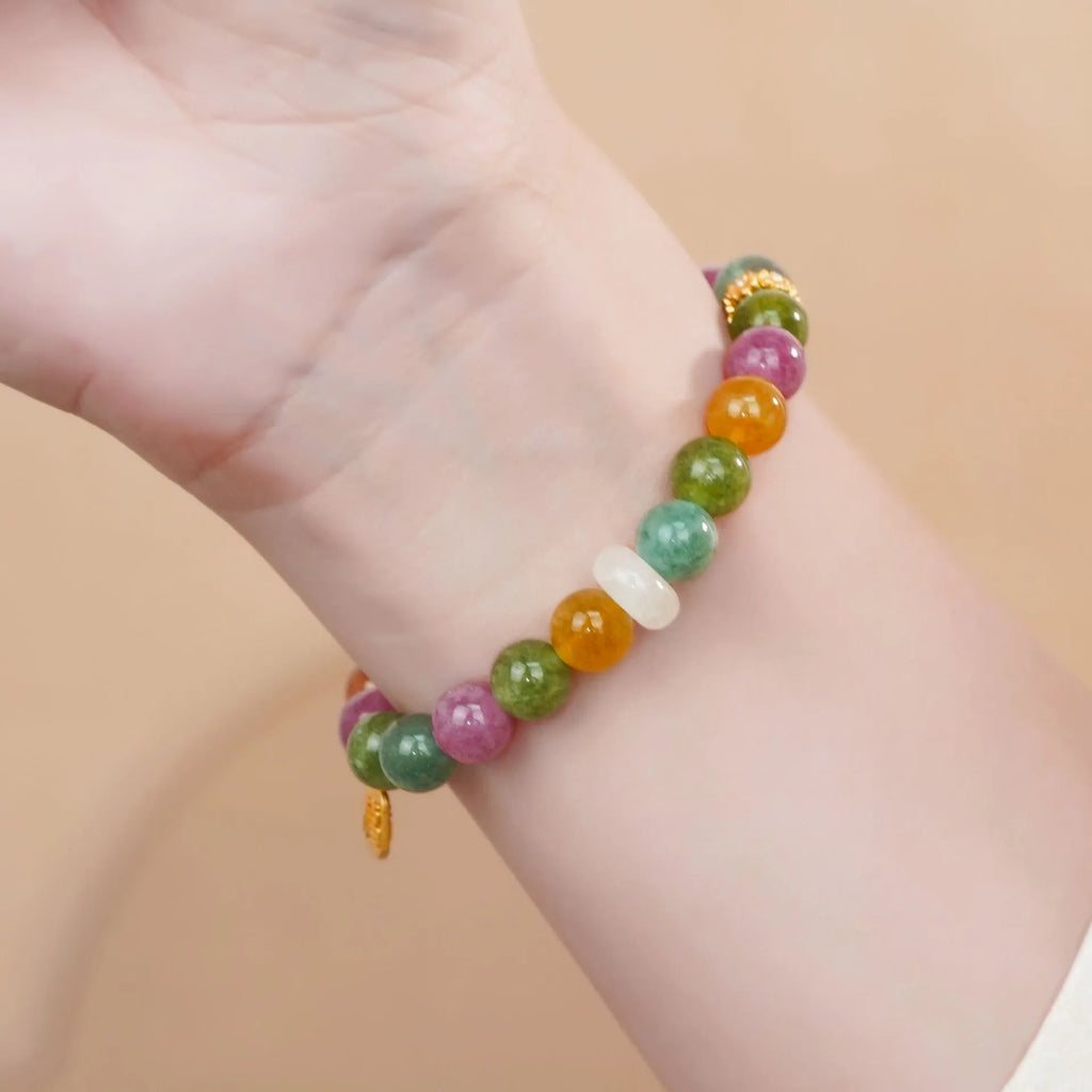 Natural jade rainbow tourmaline half bracelet for women with electroplated finish, 20g weight