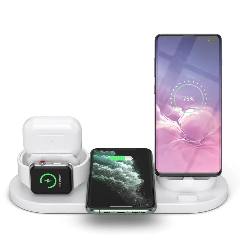 Multifunctional 6-in-1 wireless charging mobile phone holder, ABS PC fireproof, 10W, 23 x 9 x 12.5cm, black