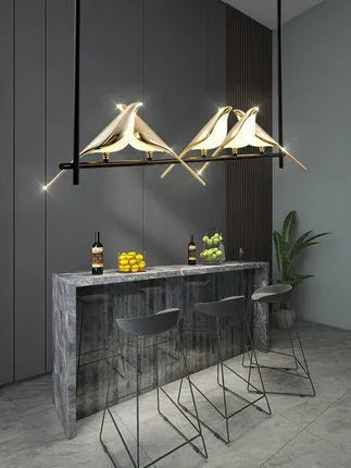 Modern aluminium alloy and iron chandelier with adjustable height and button switch