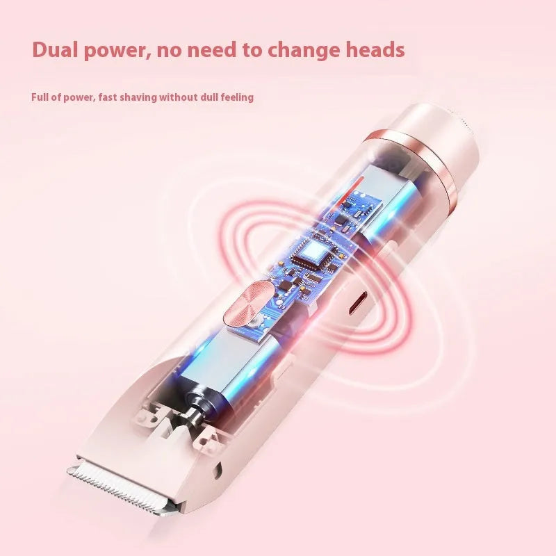 2-in-1 women's electric body hair trimmer double head shaver USB rechargeable pink for wet dry use on bikini line legs underarms