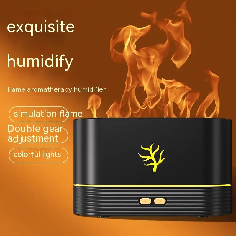 White USB flame humidifier with LED flame effect and fog for home decor