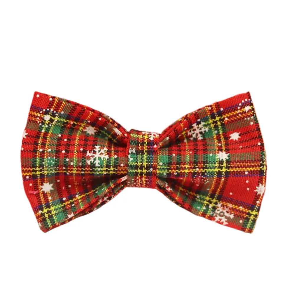 Red snowflake Christmas pet collar set with plaid rope leash and bowknot flowers on cloth vest for small dogs