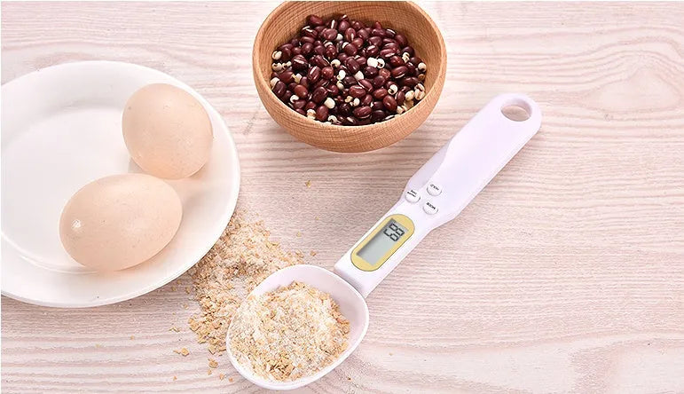 Household electronic measuring spoon scale with ABS plastic body, 500g/0.1g display, 23.2cm total length, black colour