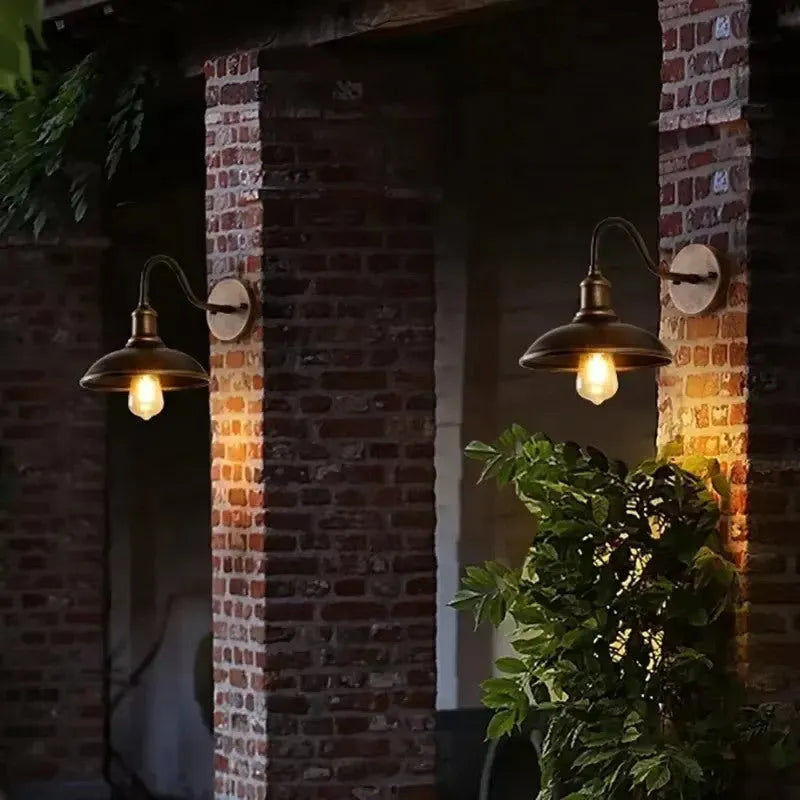 Retro style villa courtyard wall lamp in copper or silver finish with right angle or bevel design
