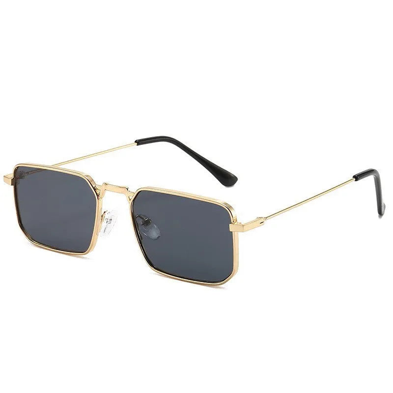Square men's steampunk sunglasses with gold frame and gray piece, five colour options available