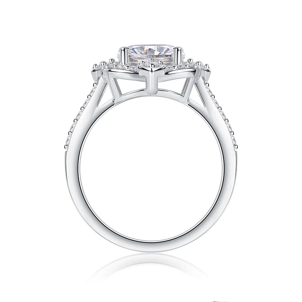 Camellia moissanite wedding ring with egg-shaped 8x10mm stone in S925 silver platinum-plated setting