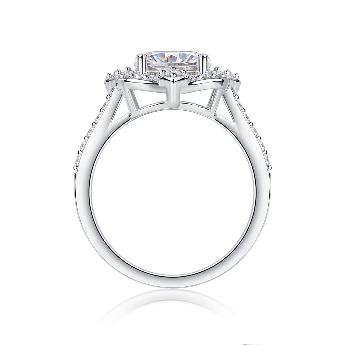 Camellia moissanite wedding ring with egg-shaped 8x10mm stone in S925 silver platinum-plated setting
