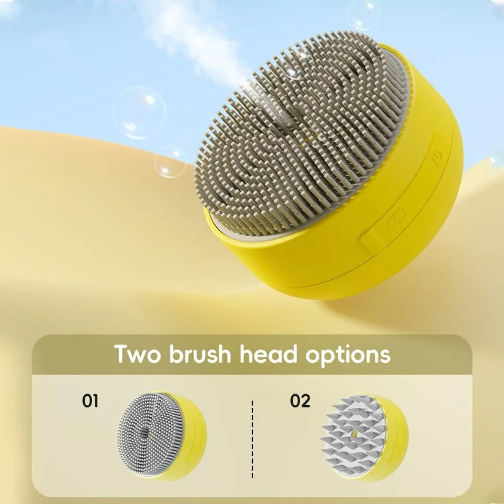 Green rechargeable cat steam brush with silicone bristles and ergonomic handle