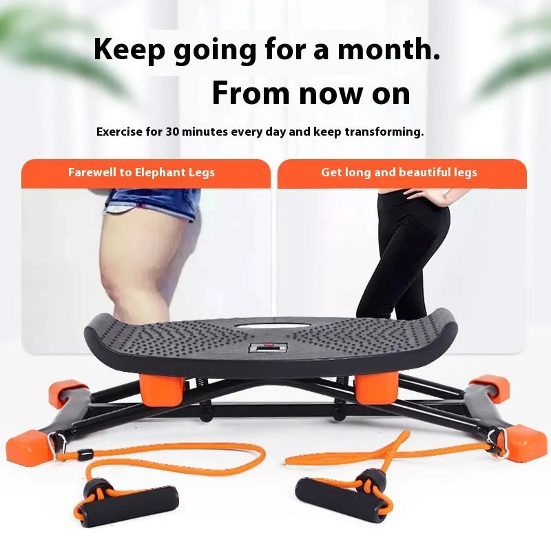 Black mini fitness skiing machine JS101A with elastic hand straps for home workouts.