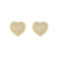 Gold-coloured heart-shaped moissanite stud earrings made from S925 silver on a plain background.