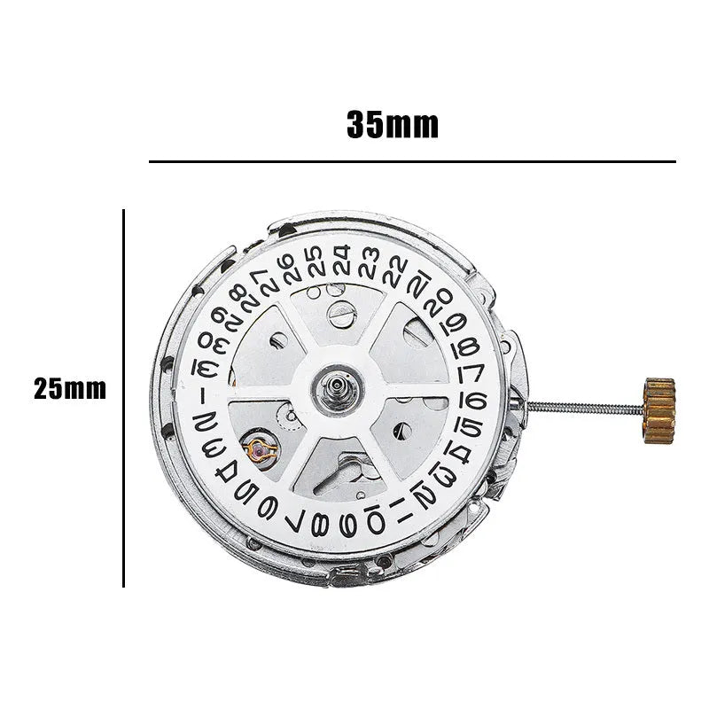 8215 automatic movement replacement in stainless steel with 25mm diameter and silver colour on a plain background
