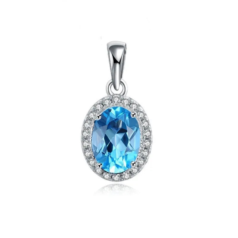 925 sterling silver geometric jewellery set with blue topaz stones including earrings, ring, bracelet and necklace