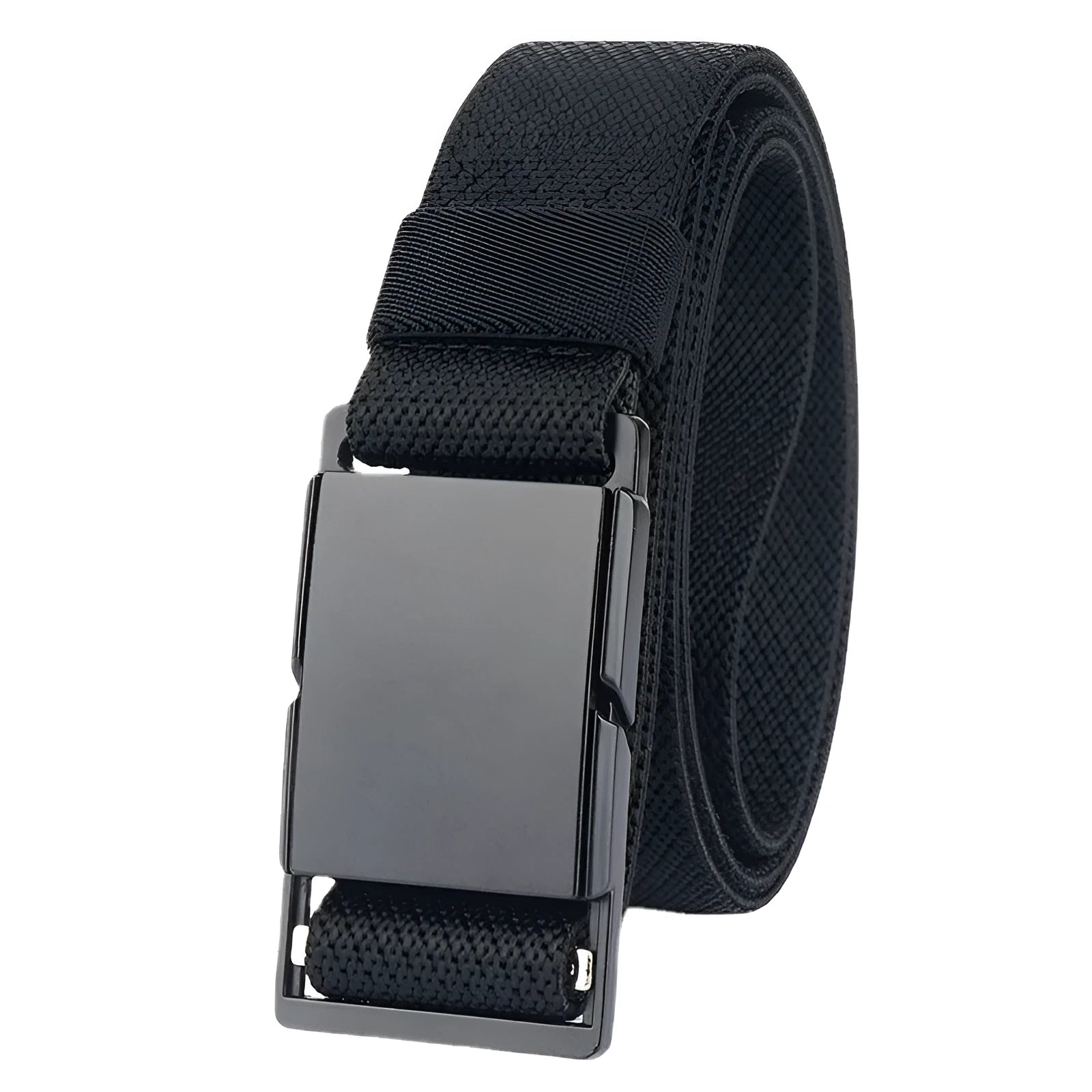 Metal magnetic buckle casual belt in polyester fibre with alloy buckle, available in five colours, 125cm length