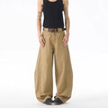 Brown Korean style straight leg men's jeans with button fly